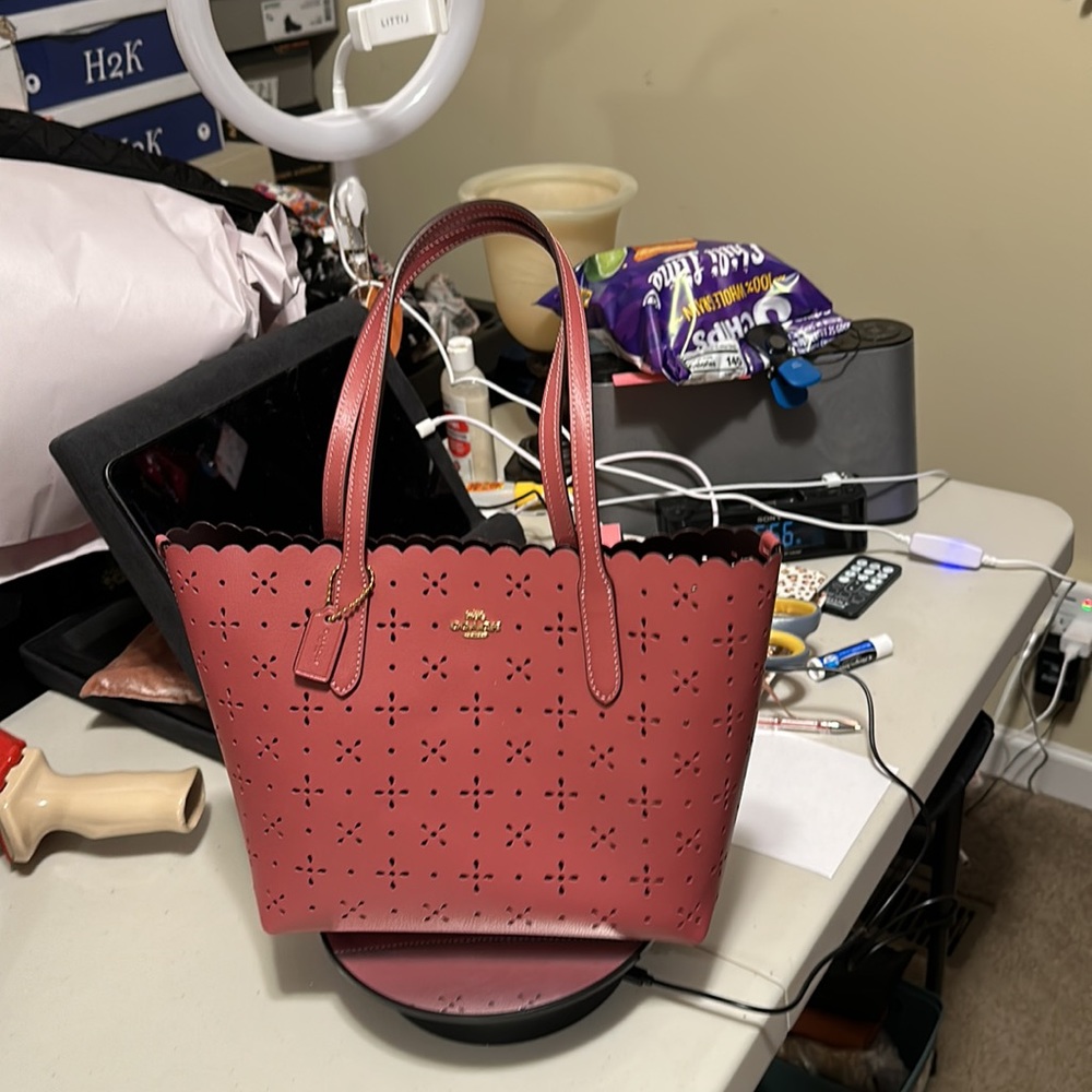 NWOT PINK COACH PERFORATED SMALL SATCHEL